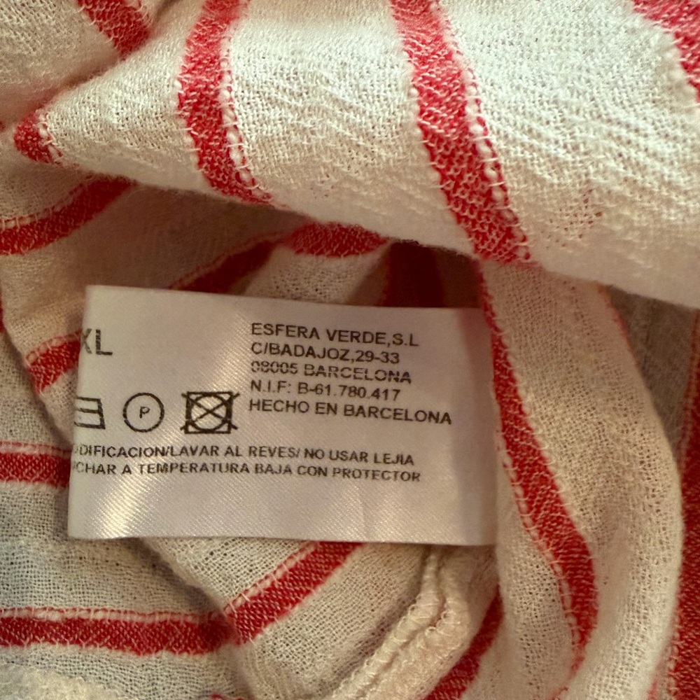Striped Cuffed Sleeveless Blouse V-Neck Cream Red Systemaction Size XL - Picture 7 of 7